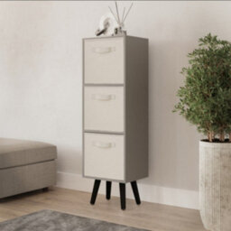 Urbn-Living Urbnliving 80Cm Height 3 Tier Grey Wooden Storage Bookcase Scandinavian Style Black Legs With Cream Inserts
