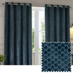 Paoletti Neptune Fully Lined Velvet Eyelet Curtain Pair, Navy, (W) 117 X (D) 183Cm - thumbnail 1