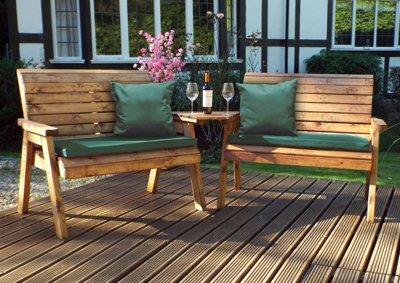 Charles Taylor Trading Twin Bench Set Angled With Cushions - W264 X D90 X H98 - Fully Assembled - Green - image 1