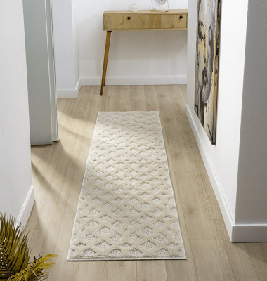 Isabella Living Room Area Rugs - Embossed Imperial Trellis Design Cream 60Cm X 220Cm - image 1
