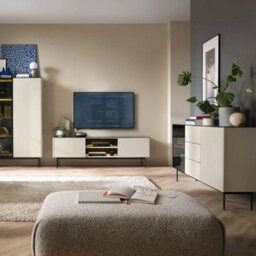 Arte Orta Tv Cabinet 180Cm - Cashmere & Black Contemporary Media Unit With Led Lighting And Storage - thumbnail 6