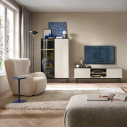 Arte Orta Tv Cabinet 180Cm - Cashmere & Black Contemporary Media Unit With Led Lighting And Storage - thumbnail 5