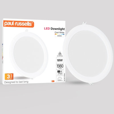 Paul Russells Led Round Panel Ceiling Lights, 18W 1980 Lumens, Spotlights, Ip20, 4000K Cool White, Pack Of 1 - image 1