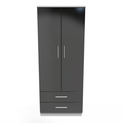 Harrow 2 Door 2 Drawer Wardrobe In Black Gloss & White (Ready Assembled) - image 1