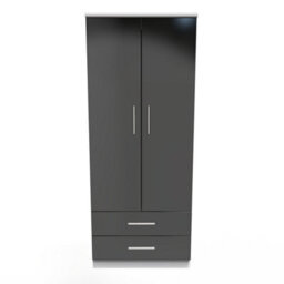 Harrow 2 Door 2 Drawer Wardrobe In Black Gloss & White (Ready Assembled) - thumbnail 1