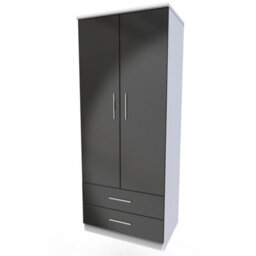 Harrow 2 Door 2 Drawer Wardrobe In Black Gloss & White (Ready Assembled) - thumbnail 3