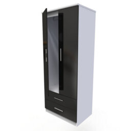 Harrow 2 Door 2 Drawer Wardrobe In Black Gloss & White (Ready Assembled) - thumbnail 5