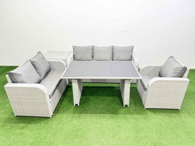 Fimous Rattan Outdoor Table Reclining Chair Sofa Set With Side Table Light Grey 6 Seater - image 1