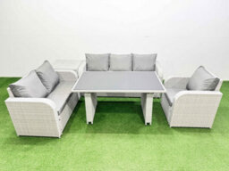 Fimous Rattan Outdoor Table Reclining Chair Sofa Set With Side Table Light Grey 6 Seater - thumbnail 2