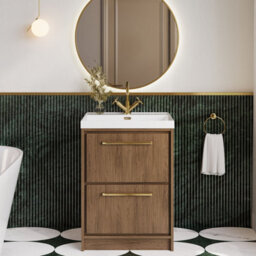Hudson Reed Lille Floorstanding Two Drawer Contemporary Vanity Unit With 1 Tap Hole Basin In Antique Oak, 610 X 460mm - thumbnail 2