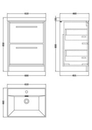 Hudson Reed Lille Floorstanding Two Drawer Contemporary Vanity Unit With 1 Tap Hole Basin In Antique Oak, 610 X 460mm - thumbnail 5