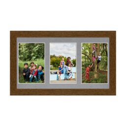 AK Frames 40X20Cm Dark Oak Modern Multi Photo Frame With Mid Grey Mount - Holds 3 Apertures (3X) 6X4 Photos - thumbnail 1