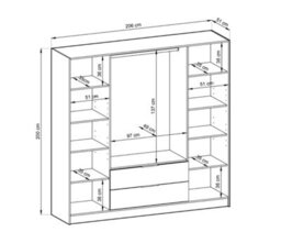 Arte Nelly Contemporary Mirrored Hinged 4 Door Wardrobe Graphite 2 Drawers 8 Shelves 1 Rail Lamela Decor (H)2000mm (W)2060mm (D)510mm - thumbnail 4