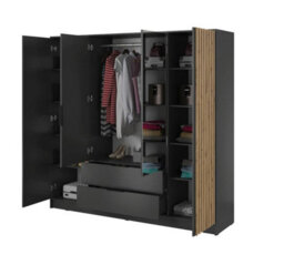 Arte Nelly Contemporary Mirrored Hinged 4 Door Wardrobe Graphite 2 Drawers 8 Shelves 1 Rail Lamela Decor (H)2000mm (W)2060mm (D)510mm - thumbnail 3