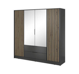 Arte Nelly Contemporary Mirrored Hinged 4 Door Wardrobe Graphite 2 Drawers 8 Shelves 1 Rail Lamela Decor (H)2000mm (W)2060mm (D)510mm - thumbnail 2