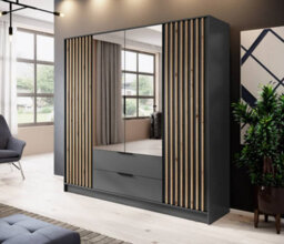 Arte Nelly Contemporary Mirrored Hinged 4 Door Wardrobe Graphite 2 Drawers 8 Shelves 1 Rail Lamela Decor (H)2000mm (W)2060mm (D)510mm - thumbnail 1