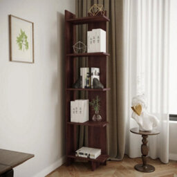Modern 5-Shelf Walnut Wooden Bookcase Freestanding Shelving Rack For Living Room - thumbnail 3