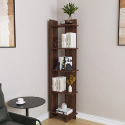 Modern 5-Shelf Walnut Wooden Bookcase Freestanding Shelving Rack For Living Room - thumbnail 4