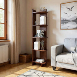 Modern 5-Shelf Walnut Wooden Bookcase Freestanding Shelving Rack For Living Room - thumbnail 5