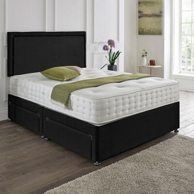 Dining Tables Seoul Matching Headboard Divan Set, 2 Drawer On Same Side With Sprung 1500 Comfort Mattress - Damask Fabric Black - King - image 1