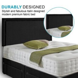 Dining Tables Seoul Matching Headboard Divan Set, 2 Drawer On Same Side With Sprung 1500 Comfort Mattress - Damask Fabric Black - King - thumbnail 3