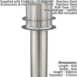 4 Pack Ip44 Outdoor Stainless Steel Bollard Lights For Driveways And Pathways - thumbnail 2