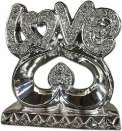 Deenz Love Letters On Heart Ornament Silver Art Deco Ceramic With Crushed Crystal Polished Chrome Diamond Shape Sparkling Luxury - thumbnail 3