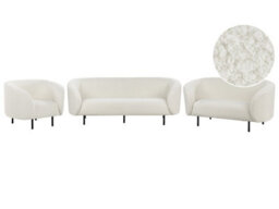 Beliani White Bouclé 3-Seater Sofa With Matte Black Iron Legs, L200 X D70 X H79Cm - thumbnail 3