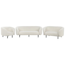 Beliani White Bouclé 3-Seater Sofa With Matte Black Iron Legs, L200 X D70 X H79Cm - thumbnail 2