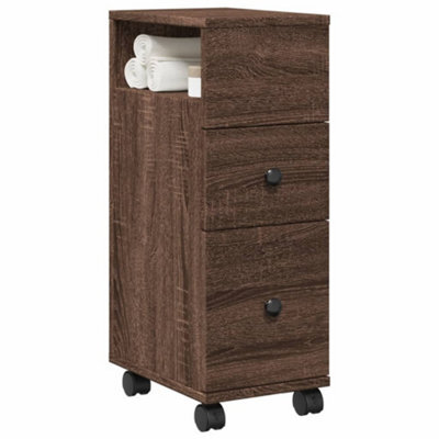 Berkfield Narrow Bathroom Cabinet With Wheels Brown Oak Engineered Wood - image 1