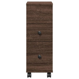 Berkfield Narrow Bathroom Cabinet With Wheels Brown Oak Engineered Wood - thumbnail 4