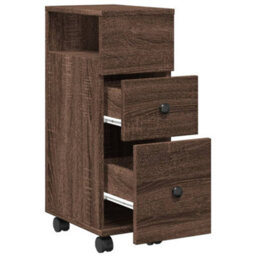 Berkfield Narrow Bathroom Cabinet With Wheels Brown Oak Engineered Wood - thumbnail 7