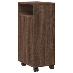 Berkfield Narrow Bathroom Cabinet With Wheels Brown Oak Engineered Wood - thumbnail 6