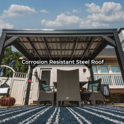 Backyard Discovery Stonebridge Heavy-Duty Galvanised Steel Outdoor Patio Gazebo With Powerport 3.7M X 2.9M (12Ft X 9.5Ft) - thumbnail 3