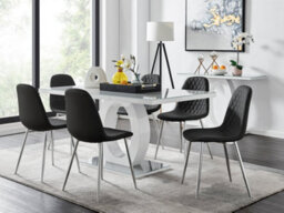 Furniturebox Giovani Rectangular 6 Seat White High Gloss Unique Halo Dining Table Grey Glass Top 6 Black Faux Leather Silver Leg Corona Chairs - thumbnail 1