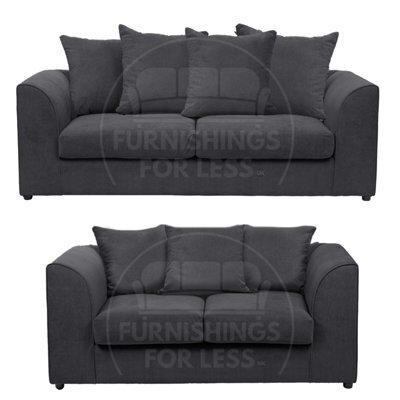 Furnishings For Less UK Casper Soft Chenille Fabric Fabric Sofaset 3 And 2 Seater Sofa  Black - Scatter Back - image 1