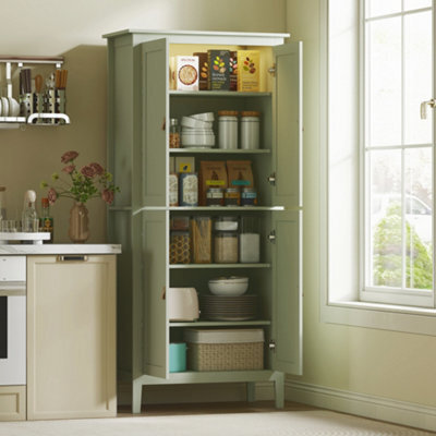 Homcom 176.5 Cm Tall Freestanding Pantry Storage Cabinet With 4 Doors Green - image 1