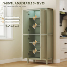 Homcom 176.5 Cm Tall Freestanding Pantry Storage Cabinet With 4 Doors Green - thumbnail 6