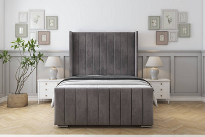"Sloomy Melbourne Slate Naples Bed Frame With Mattress  With 50"" Upholstered Wingback Headboard 2'6 Small Single" - image 1