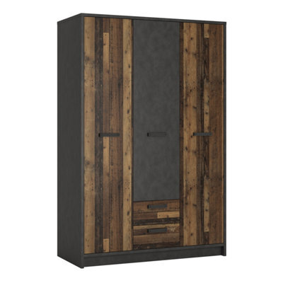 Furniture To Go Brooklyn 3 Door Wardrobe With 2 Drawers In Walnut And Dark Matera Grey - image 1