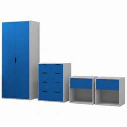 Afn Home Delvito 4 Piece Bedroom Set,  2 Door Wardrobe, 5 Drawer Chest & 2 Bedside Cabinets, Blue/white - thumbnail 1