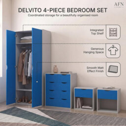 Afn Home Delvito 4 Piece Bedroom Set,  2 Door Wardrobe, 5 Drawer Chest & 2 Bedside Cabinets, Blue/white - thumbnail 7