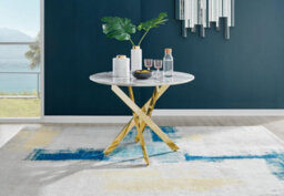Furniturebox Uk Novara White Marble Gold Leg Round Dining Table & 4 Black Corona Gold Leg Chairs - thumbnail 3