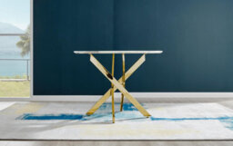 Furniturebox Uk Novara White Marble Gold Leg Round Dining Table & 4 Black Corona Gold Leg Chairs - thumbnail 8