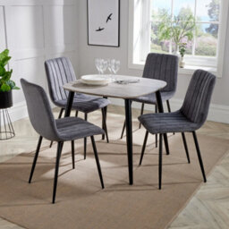 Core Products Aspen Grey Oak Effect 80Cm Square Dining Table With 4  Grey Fabric Straight Stitch Design Chairs