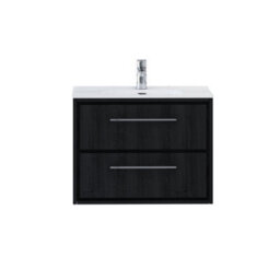 Royal Bathrooms Livora 700mm Black Woodgrain Wall Hung Bathroom Vanity Unit 2 Drawer Storage Cabinet With Ceramic Basin - thumbnail 5