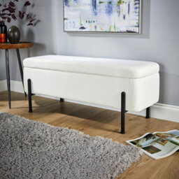 Home Source Plush White Boucle Storage Ottoman - thumbnail 2