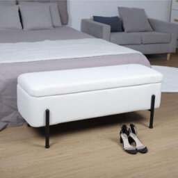 Home Source Plush White Boucle Storage Ottoman