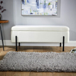 Home Source Plush White Boucle Storage Ottoman - thumbnail 3