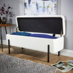 Home Source Plush White Boucle Storage Ottoman - thumbnail 5